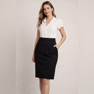 Limited Black and White Midi Dress Elegant Women's Size 12 Semi Formal Office